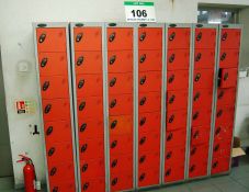 Seven PROBE Red/Grey Steel 8-Compartment Personnel Lockers (NOTE: No Keys held for Locks)