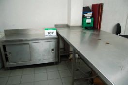Two Approx. 315cm x 120cm Stainless Steel Tables each with Eight Holes in Worktop and An Approx.