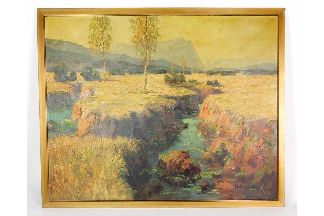 RASSBERG, H., Münchener Schule, 1. Hälfte 20. Jh., Öl/ Holz, Voralpenlandschaft, rechts unten sign.,
