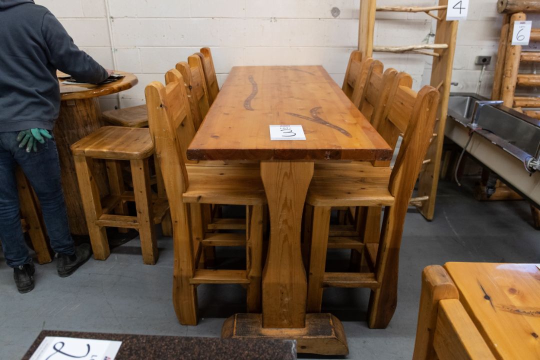6' WHITE PINE HIGH TOP BAR TABLE WITH 4 CHAIRS - L-72" W -28'' H- 42" - - Image 2 of 4