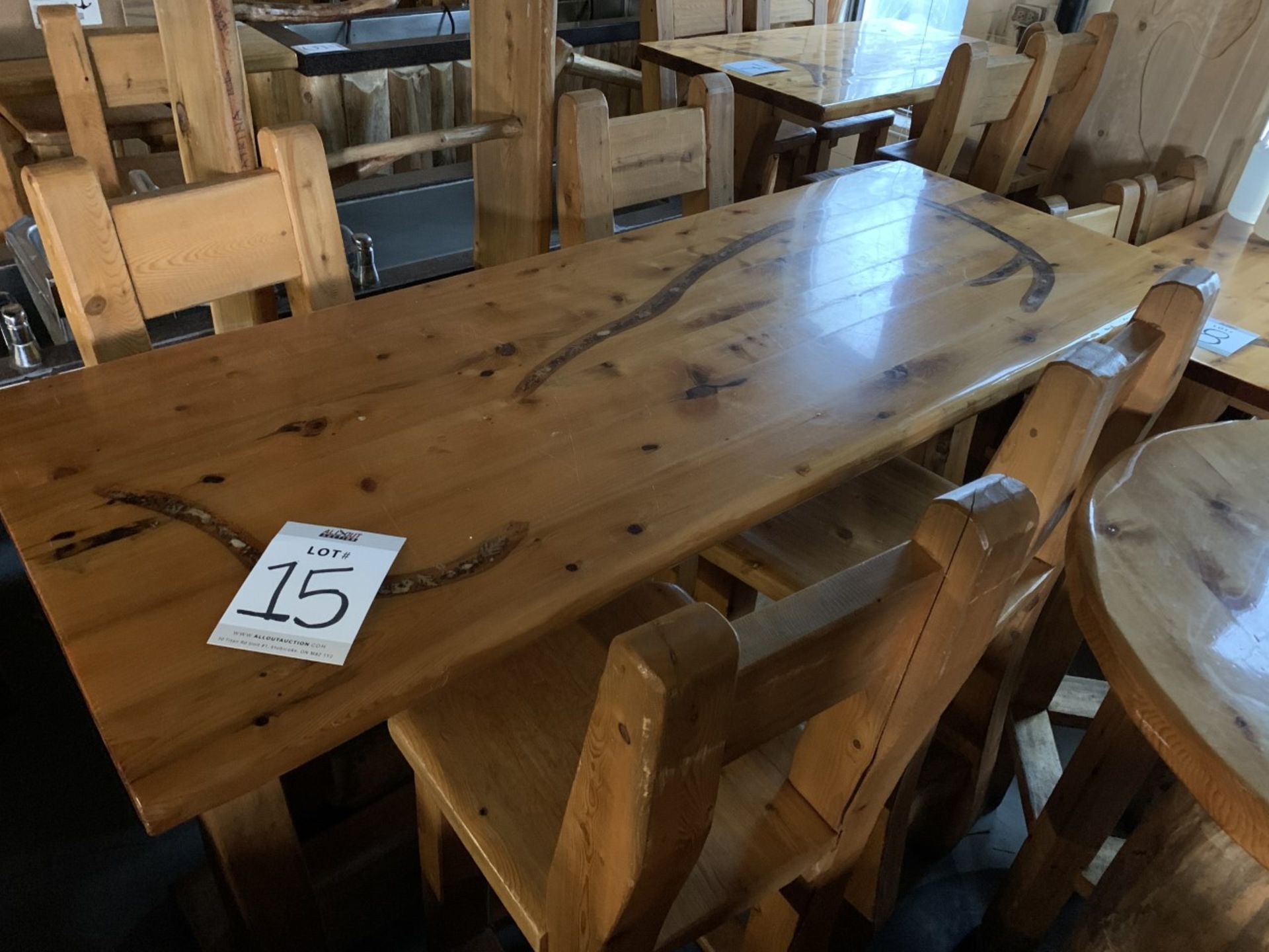 6' WHITE PINE HIGH TOP BAR TABLE WITH 4 CHAIRS - L-72" W-28" H-42" - Image 3 of 4