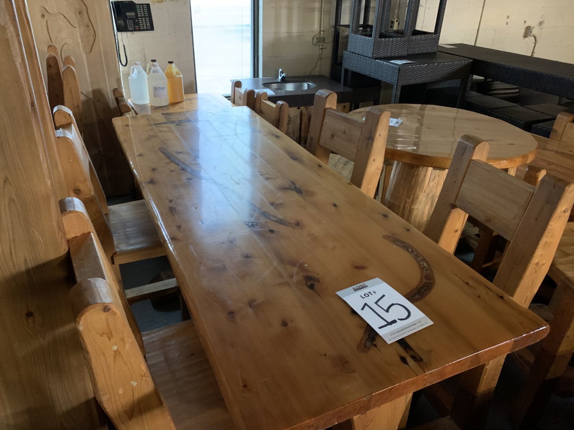 6' WHITE PINE HIGH TOP BAR TABLE WITH 4 CHAIRS - L-72" W-28" H-42"