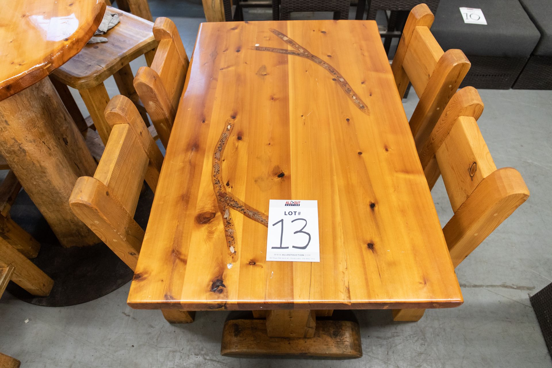 4' WHITE PINE DINING TABE WITH 4 CHAIRS - L-48" W-287" H-30" - Image 2 of 4