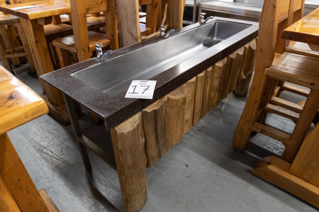3 FAUCET SINK UNIT WITH STEEL FRAME, CORIAN TOP AND WHITE PINE CLADDING H-32.5'' W-231/4" L- 80" - Image 1 of 5