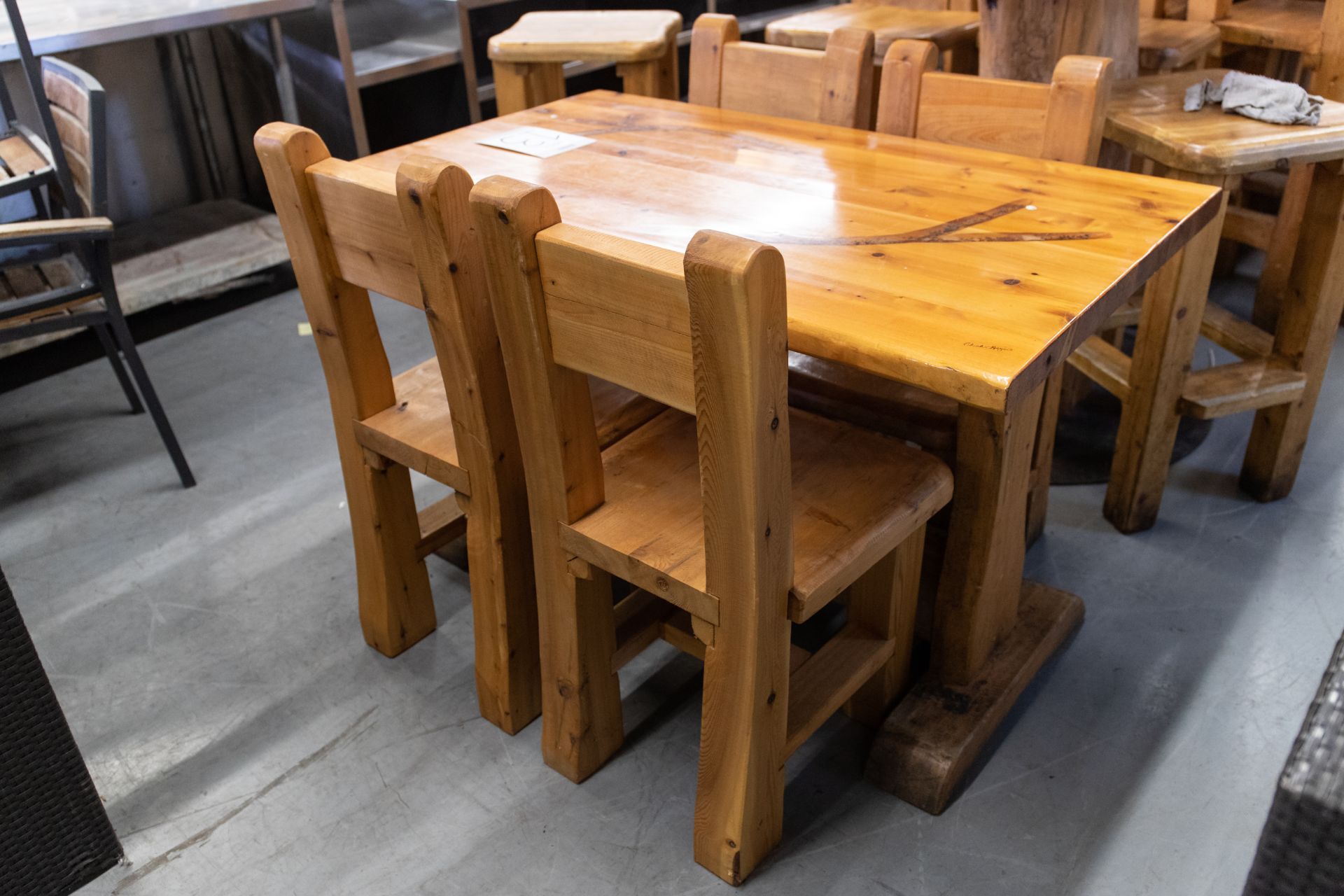 4' WHITE PINE DINING TABE WITH 4 CHAIRS - L-48" W-287" H-30" - Image 4 of 4