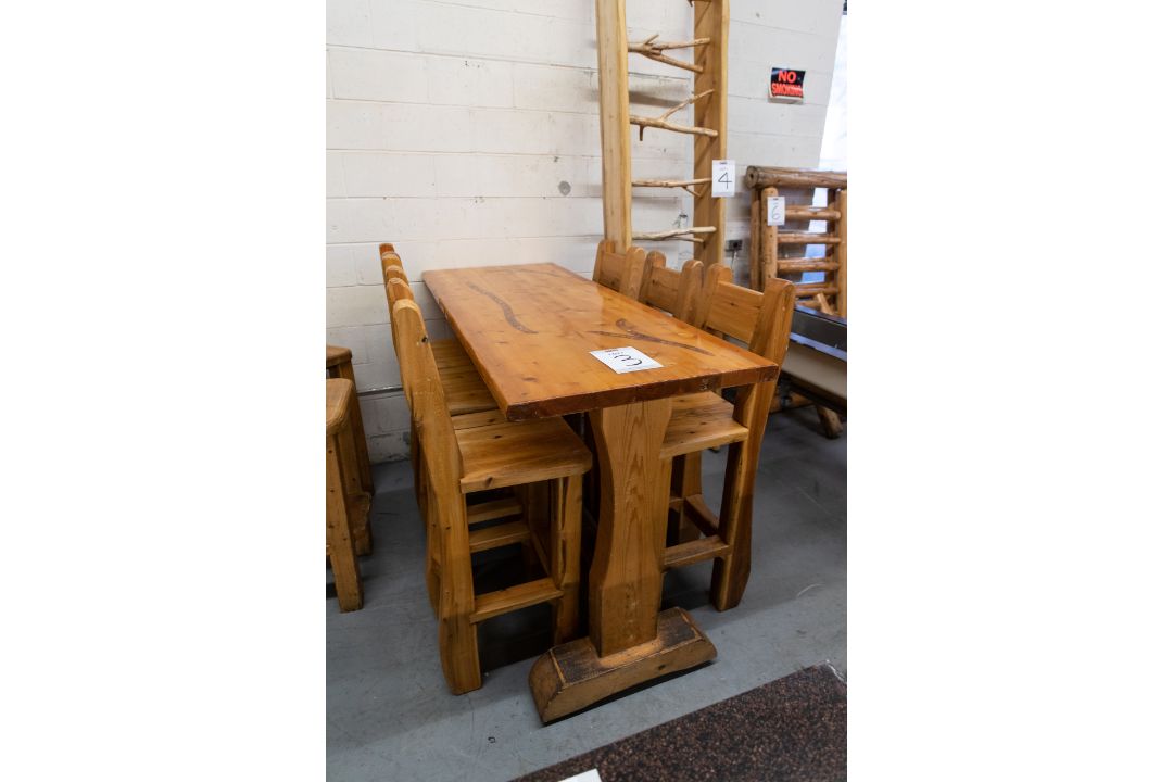 6' WHITE PINE HIGH TOP BAR TABLE WITH 4 CHAIRS - L-72" W -28'' H- 42" - - Image 1 of 4