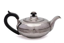 WITHDRAWN - A George III silver teapot, maker Joseph Angell I, London 1816: crested,