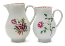 A First Period Worcester sparrow beak baluster milk jug and one other: the first painted with