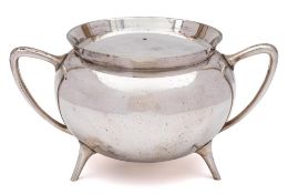A 19th century plated tureen and cover, in the Dresser style, 36cm. wide.