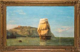 Circle of Henry Redmore [1820-1887]- Man-o-War off Scarborough,:- oil on canvas, 75 x 126cm.