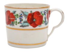 A Pinxton coffee can: with ear-shaped handle, painted in the 'Poppy' pattern [no.