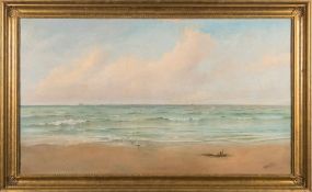 Herbert Hughes Stanton [1870-1937]- Seascape; beach and gulls in the foreground,