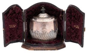 A Victorian silver tea caddy, maker Henry Stratford Ltd, Sheffield, 1887: crested,