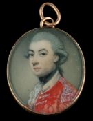 English School late 18th Century- A miniature portrait of a young officer,:- head and shoulders,
