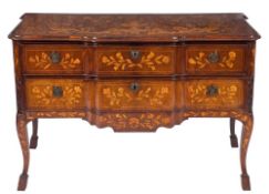 An early 19th Century Dutch mahogany and floral marquetry block front commode:,