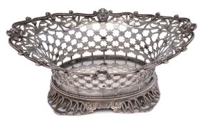 A Dutch silver pierced bon bon dish, maker RD, Copenhagen: of oval outline,