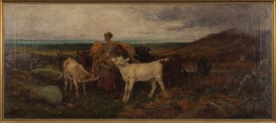 Henry Hetherington Emmerson [1831-1895] - Feeding the cattle,:- signed and dated 1898,
