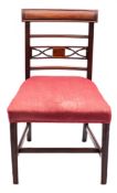 A set of six Regency mahogany dining chairs:, the backs with moulded curved bar top rails,