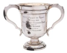 A George V silver twin handled trophy cup, maker Elkington & Co, Birmingham, 1921: inscribed,