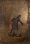 Pierre Edouard Frere [1819-1886]- A couple walking in a wooded landscape,