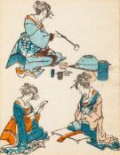 After Misen A pair of Japanese woodblock prints depicting Geisha Girls: mounted and framed,