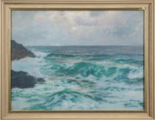 Julius Olsson [1864-1942]- Seascape,:- signed, oil on canvas,