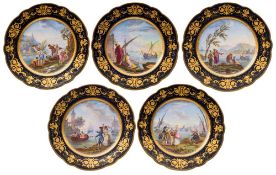 A set of five French porcelain plates: in the Sèvres manner,