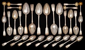 A George IV silver Fiddle pattern part flatware service, maker William Bateman II London,