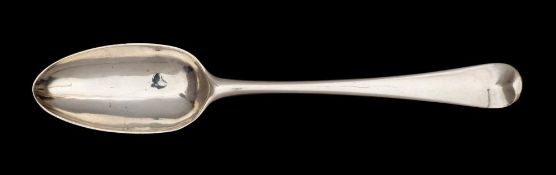 A George III silver Hanoverian pattern table spoon, maker TE over GS, London, 1769: initialled,