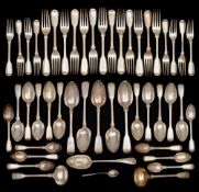 A matched silver Fiddle and Thread pattern part flatware service, various makers and dates: crested,