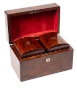 A Georgian mahogany tea caddy: of plain rectangular form,