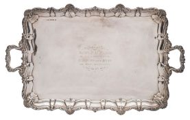 An Edward VII silver presentation tray, maker Elkington and Co, Birmingham, 1902: inscribed,
