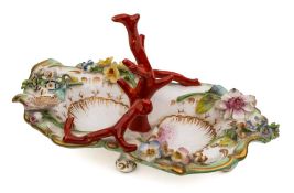 A small Coalbrookdale double-shell basket: with faux coral handle,