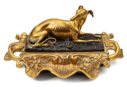 A 19th century gilt brass and bronze inkstand: of rectangular outline,