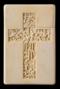 A late 19th century Canton carved ivory card case: of rectangular form,