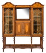 An Edwardian mahogany, satinwood crossbanded and inlaid double domed display cabinet:,