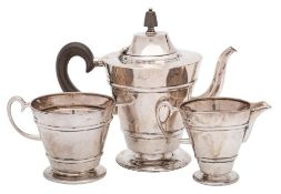 An Edward VII batchelor's silver three-piece coffee service, maker Henry Wigfull, Sheffield,