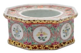 An unusual Chinese famille rose inkstand: of octagonal form with eight quill holders around the