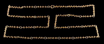 A 9ct gold chain of beaded decoration, possibly by David Morris.