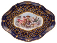 A French Sèvres-style porcelain tray: of shaped oval outline,
