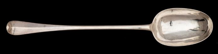 A Queen Anne silver Hanoverian pattern rat tail basting spoon, maker John Ladyman, London,