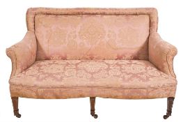 An Edwardian rosewood and inlaid frame twin seat settee:,
