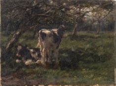 Frederik Engel [1872-1958]- Calves in an orchard,