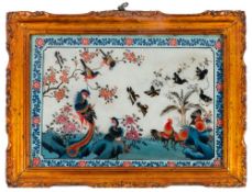 A Chinese reverse glass painting: depicting a phoenix,