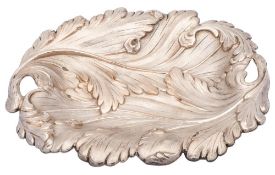 A 19th century silver plated serving dish: of rectangular outline in the form of entwined acanthus