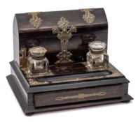 A 19th century coromandel and brass mounted combination desk writing box: of rectangular outline,