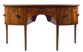 A George IV mahogany and inlaid sideboard:, of D-shaped outline,