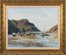 * Graham Petley [b.1944]- Watermouth Bay, North Devon,:- signed oil on canvas, 54 x 70cm.