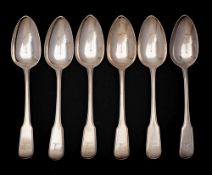 A set of six George III silver Fiddle, Thread and Drop pattern tablespoons,