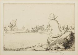* Eileen Alice Soper [1905-1990]- Beach Day,:- etching, signed in pencil, image size 12.5 18.5cm.